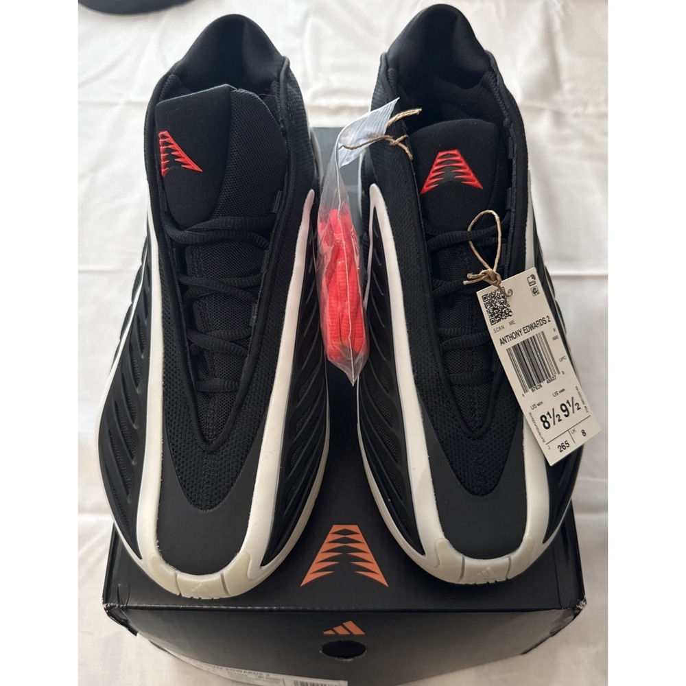 adidas Anthony Edwards 2 AE2 JS3508 Black w/ White Lines Red Accents 8.5 New NiB